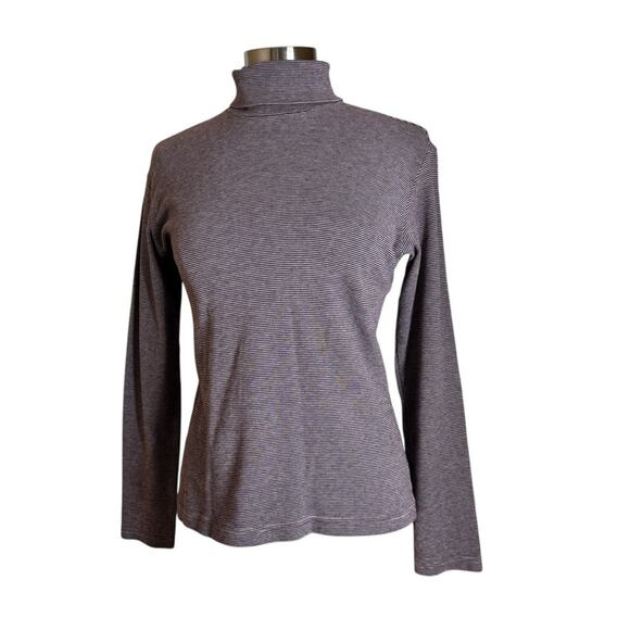 Uniqlo Soft Touch Cotton Burgundy Striped Turtleneck Long Sleeve Top Womens XS‎ - Picture 9 of 9